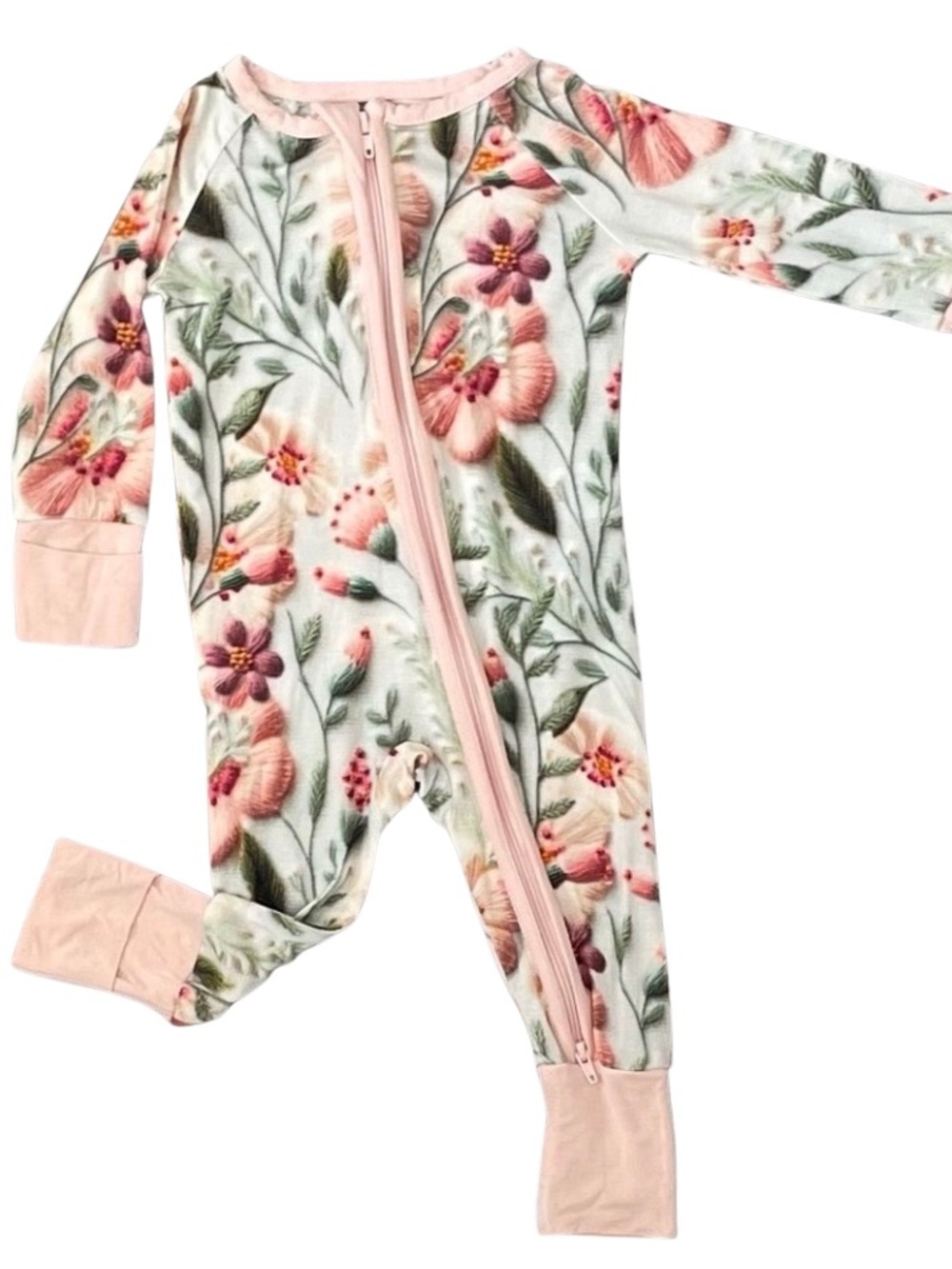 Miozing Imitation 3D Flowers Bamboo Baby Zippy Pajama 0-3 months.